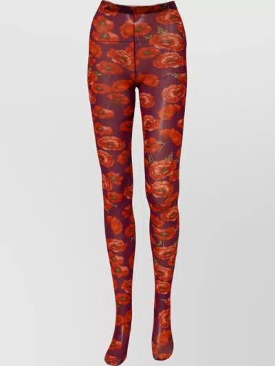 Dolce & Gabbana Floral Print Tights In Orange