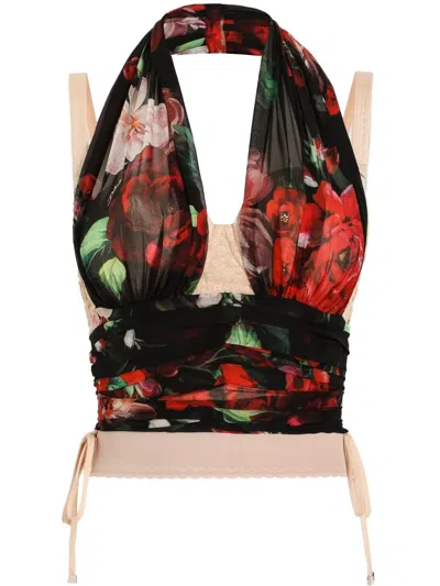 Dolce & Gabbana Floral-print Top In Black
