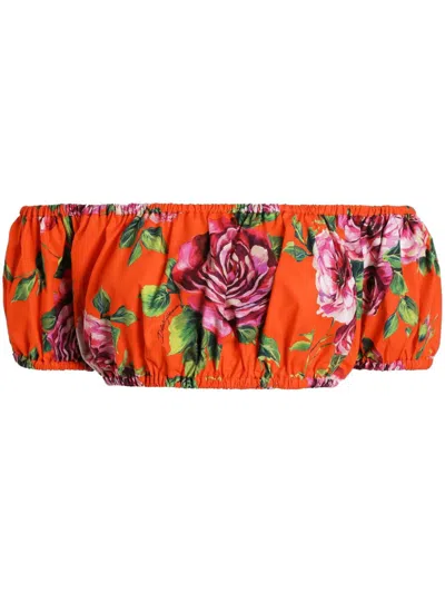 Dolce & Gabbana Floral-print Top In Red