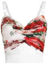 Dolce & Gabbana Bustier Top In Marquisette And Chiffon With Rose Print In White