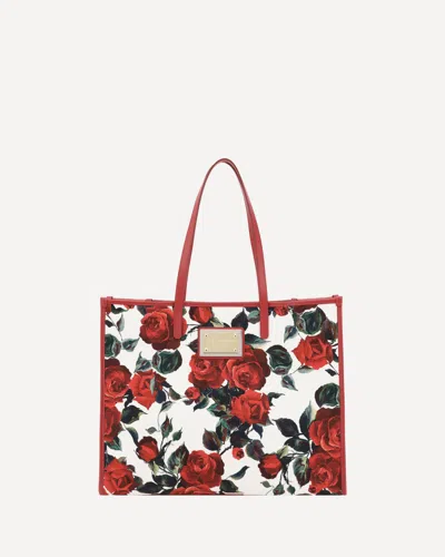 Dolce & Gabbana Floral Print Tote Bag In Red
