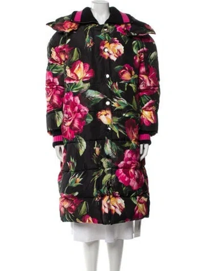 Pre-owned Dolce & Gabbana Floral Print Trench Coat In Black