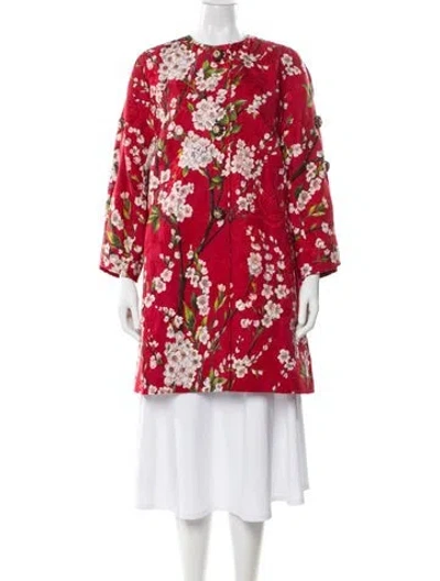 Pre-owned Dolce & Gabbana Floral Print Trench Coat In Red