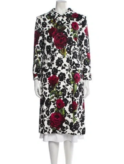 Pre-owned Dolce & Gabbana Floral Print Trench Coat In White
