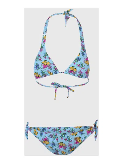Dolce & Gabbana Floral Print Triangle Bikini In Multi