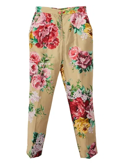 Pre-owned Dolce & Gabbana Floral-print Trousers In Yellow