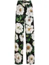 Dolce & Gabbana Gardenia Print Stretch Silk Charmeuse Pajama Pants In Black