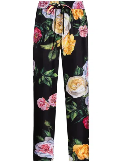 Dolce & Gabbana Floral-print Trousers In Black