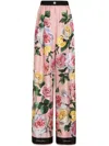 Dolce & Gabbana Floral Print High Waist Wide Leg Trousers In Pink