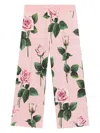 Dolce & Gabbana Girl's Rose-print Wide Leg Pants In Pink