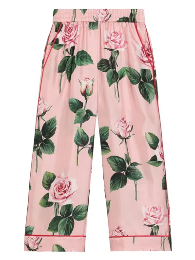 Dolce & Gabbana Kids' Floral-print Trousers In Pink