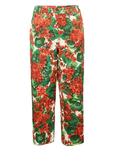 Pre-owned Dolce & Gabbana Floral-print Trousers In Red