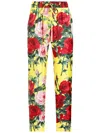 Dolce & Gabbana Silk Twill Pants With Bouquet Print In Yellow