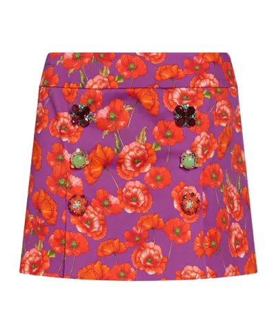 Dolce & Gabbana Floral Print Trumpet Skirt In Purple
