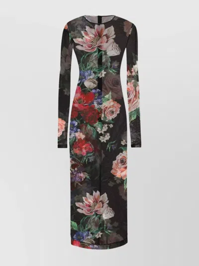 DOLCE & GABBANA FLORAL PRINT TULLE CALF-LENGTH DRESS