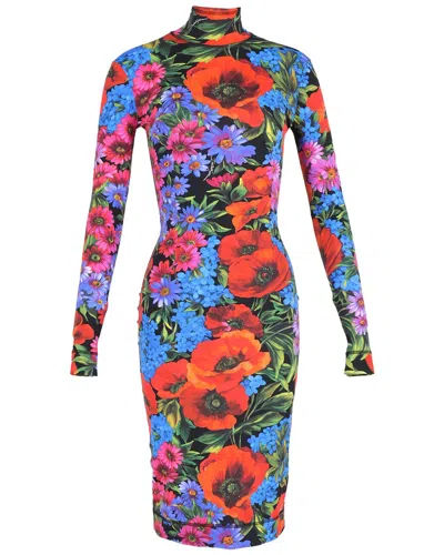 Dolce & Gabbana Floral Print Turtleneck Bodycon Dress In Multi