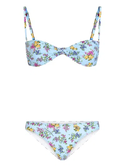Dolce & Gabbana Floral-print Twist Bikini In Blue