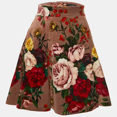 Pre-owned Dolce & Gabbana Floral Print Velvet Flared Mini Skirt S