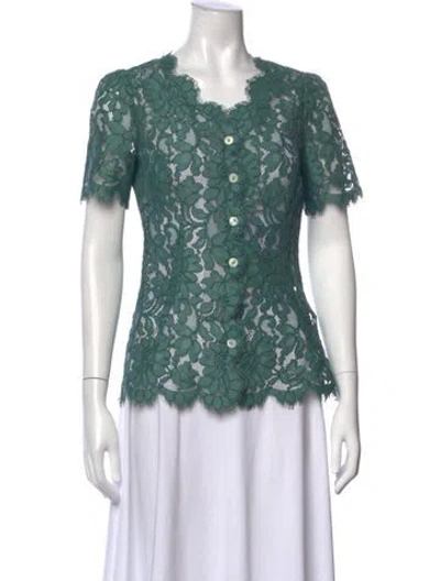 Pre-owned Dolce & Gabbana Floral Print V-neck Blouse In Green