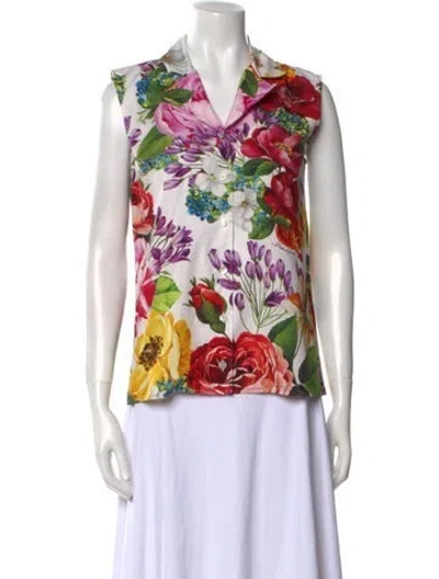 Pre-owned Dolce & Gabbana Floral Print V-neck Blouse In Neutral