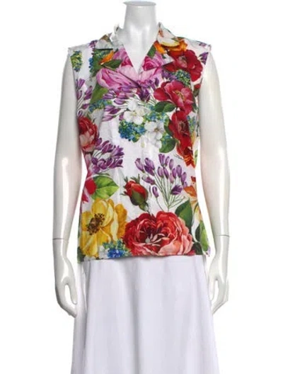Pre-owned Dolce & Gabbana Floral Print V-neck Blouse In Red