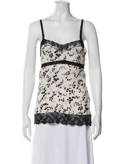 Pre-owned Dolce & Gabbana Floral Print V-neck Blouse In White