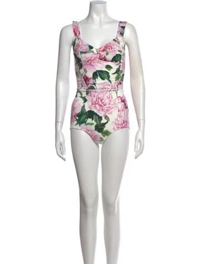 Pre-owned Dolce & Gabbana Floral Print V-neck Bodysuit In Neutrals