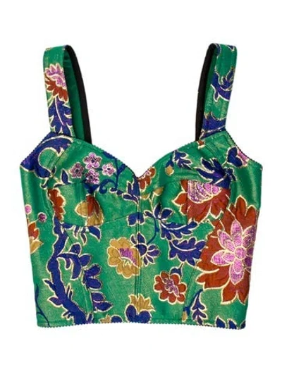 Pre-owned Dolce & Gabbana Floral Print V-neck Bodysuit W/ Tags In Green