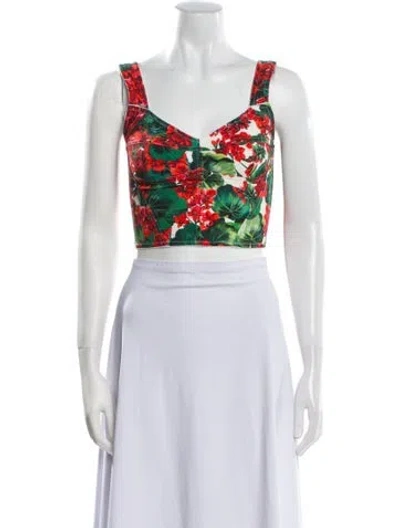 Pre-owned Dolce & Gabbana Floral Print V-neck Crop Top In Green
