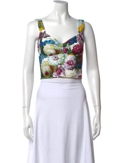 Pre-owned Dolce & Gabbana Floral Print V-neck Crop Top In White