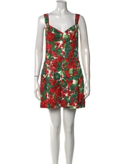 Pre-owned Dolce & Gabbana Floral Print V-neck Jumpsuit In Red