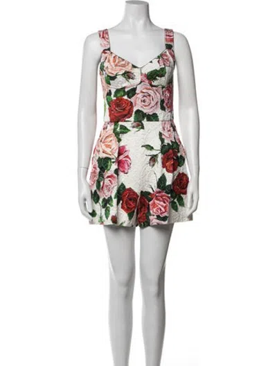 Pre-owned Dolce & Gabbana Floral Print V-neck Romper In White