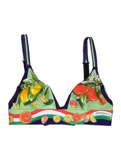Pre-owned Dolce & Gabbana Floral Print V-neck Sports Bra In Green