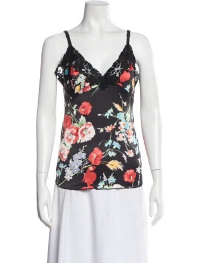 Pre-owned Dolce & Gabbana Floral Print V-neck Top In Black