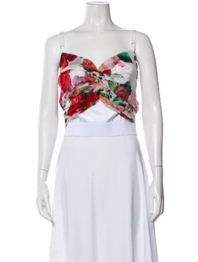 Pre-owned Dolce & Gabbana Floral Print V-neck Top In Neutral