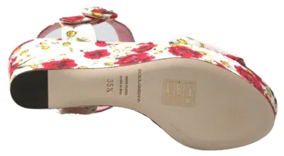 Dolce & Gabbana Floral Print Wedge Ankle Strap Sandal In Multi