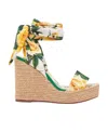 Dolce & Gabbana Lolita Floral-print Stretch-silk Espadrille Wedge Sandals In Nude