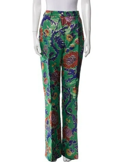 Pre-owned Dolce & Gabbana Floral Print Wide Leg Pants In Green