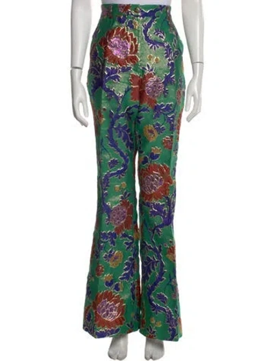 Pre-owned Dolce & Gabbana Floral Print Wide Leg Pants In Green
