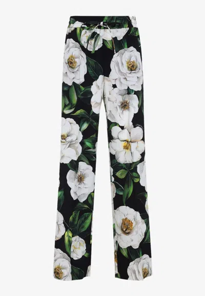 Dolce & Gabbana Floral Print Wide-leg Pants In Multicolor