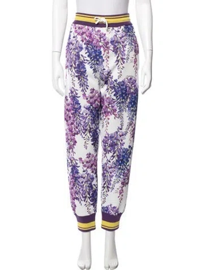 Pre-owned Dolce & Gabbana Floral Print Wide Leg Pants In Purple
