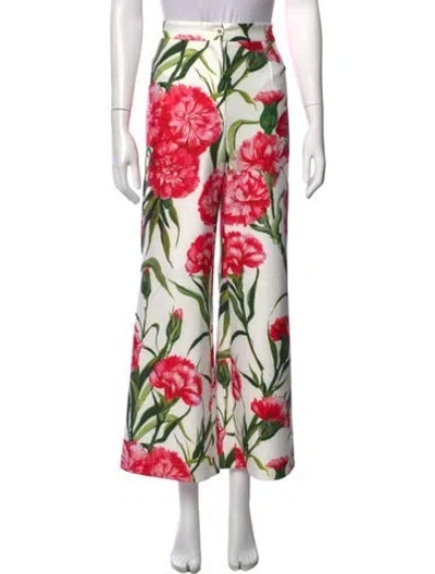 Pre-owned Dolce & Gabbana Floral Print Wide Leg Pants In White