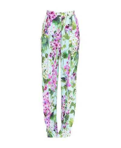 Dolce & Gabbana Floral-print Wide-leg Trousers In Green