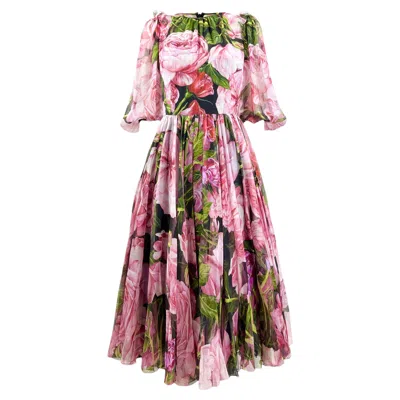 Pre-owned Dolce & Gabbana Dolce Gabbana Floral Printed Chiffon Dress In Brown