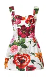 Dolce & Gabbana Floral-printed Cotton Poplin Bustier Mini Dress In White