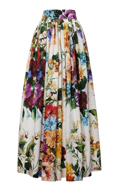 DOLCE & GABBANA FLORAL-PRINTED COTTON POPLIN MAXI SKIRT