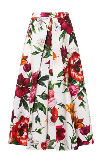 DOLCE & GABBANA FLORAL-PRINTED COTTON POPLIN MIDI SKIRT