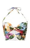 Dolce & Gabbana Floral-printed Cutout Cotton Poplin Top In Multi