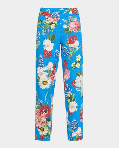 Dolce & Gabbana Floral-printed Jacquard Straight-leg Pants In Blue Floral