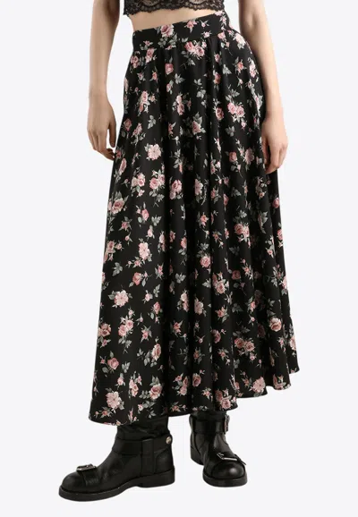 Dolce & Gabbana Floral-printed Maxi Skirt In Black